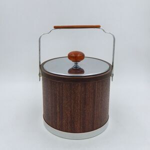 ATAPCO Ice Bucket Barware Wood Handles & Chrome Accents MCM Retro Mad Men Tongs